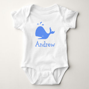 Personalised baby clothes with blue cartoon whale baby bodysuit