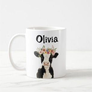 Personalised Baby Cow with Floral Wreath Coffee Mug
