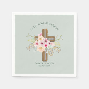 Personalised BABY Dedication Floral Cross Napkin