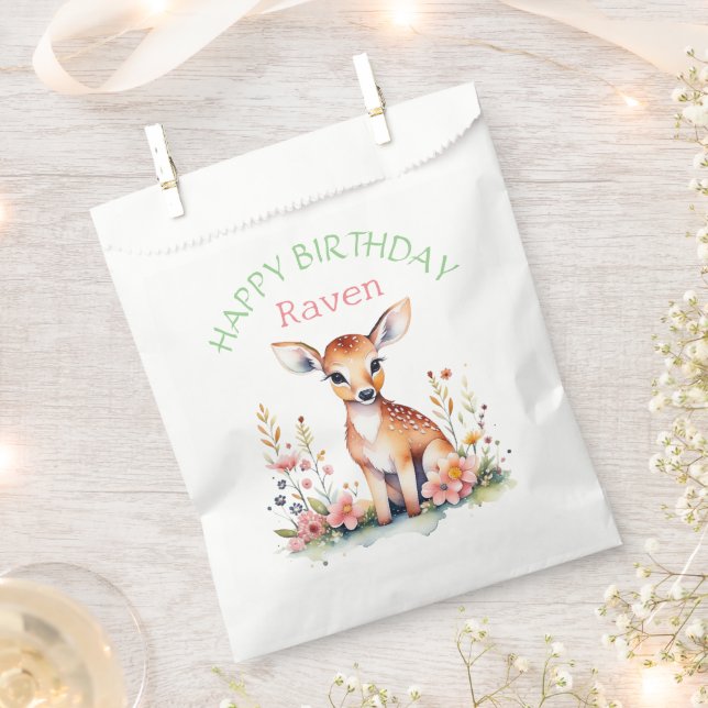 Personalised Baby Deer in Flowers Girl's Birthday  Favour Bags (Clipped)