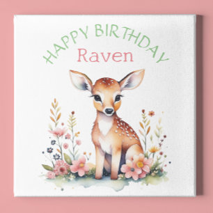 Personalised Baby Deer in Flowers Girl's Birthday  Poster