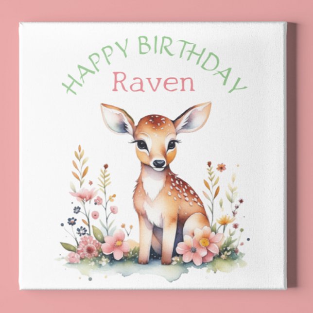 Personalised Baby Deer in Flowers Girl's Birthday  Poster (Creator Uploaded)
