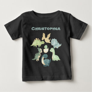 Personalised Baby Dinosaur Black Baby T-Shirt
