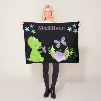 Personalised Baby Dinosaur & Butterfly Fleece Blanket