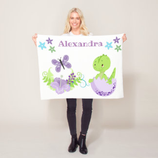 Personalised Baby Dinosaur & Butterfly Fleece Blanket