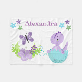 Personalised Baby Dinosaur & Butterfly Fleece Blanket