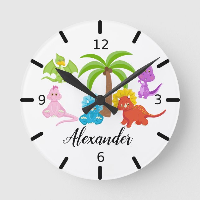 Personalised Baby Dinosaur & Friends Round Clock (Front)