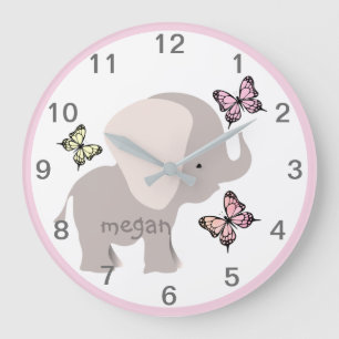 Personalised Baby Elephant Butterfly Wall Clock