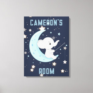 Personalised Baby Elephant Fishing 4 Stars Canvas Print