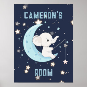 Personalised Baby Elephant Fishing 4 Stars Poster 