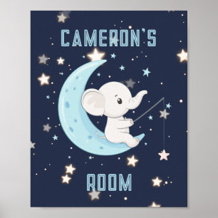 Personalised Baby Elephant Fishing 4 Stars Poster 