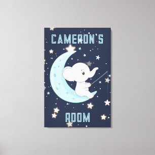 Personalised Baby Elephant Fishing 4 Stars Poster  Canvas Print