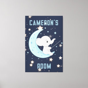 Personalised Baby Elephant Fishing 4 Stars Poster  Canvas Print