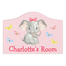 Personalised Baby Elephant Girls Pink Bedroom Sign