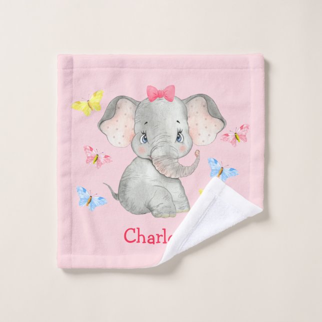 Personalised Baby Elephant Girls Pink  Wash Cloth (Wash Cloth)