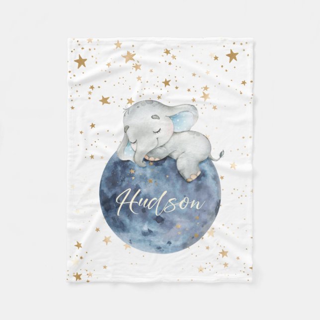 Personalised Baby Elephant on Moon | 30x40 Fleece  (Front)