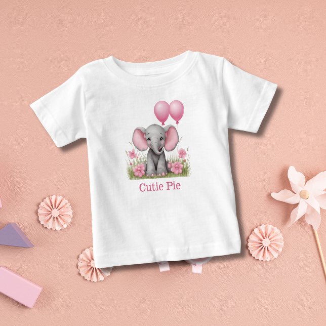 Personalised Baby Elephant Pink Baby Shower Gift Baby T-Shirt (Personalized Baby Elephant Pink Gray Little Girls T-shirt. Baby shower gift for little girl)