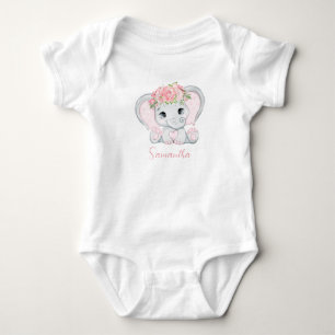 Personalised Baby Elephant Pink Girls Baby Shower  Bodysuit