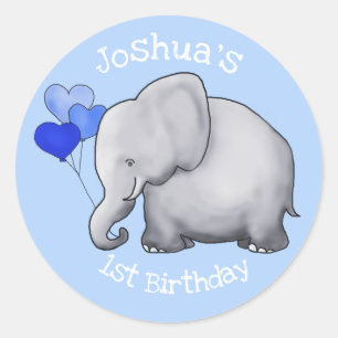Personalised Baby Elephants 1st Birthday Party Classic Round Sticker