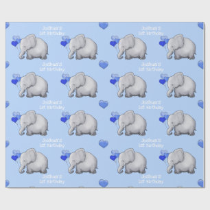 Personalised Baby Elephants 1st Kid Birthday Party Wrapping Paper