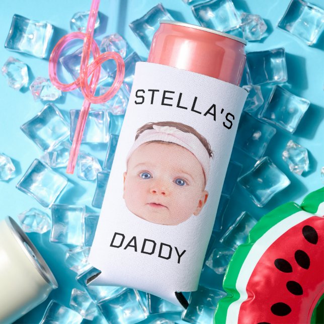 Personalised Baby Face Photo Dad Gift Seltzer Can Cooler (In Situ Summer)