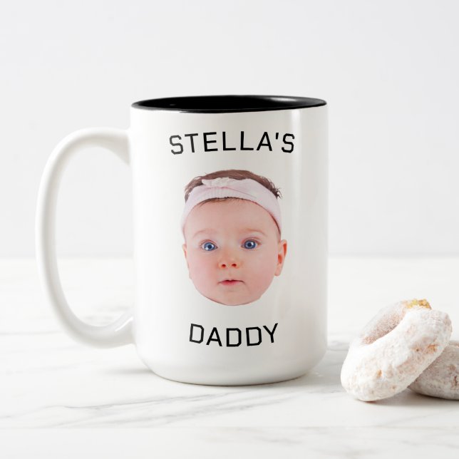 Personalised Baby Face Photo Dad Gift Two-Tone Coffee Mug (With Donut)