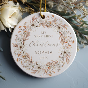 Personalised Baby First Christmas Boho Wildflowers Ceramic Tree Decoration