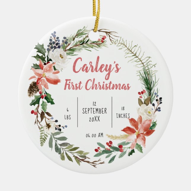 Personalised Baby First Christmas Ceramic Tree Decoration (Front)