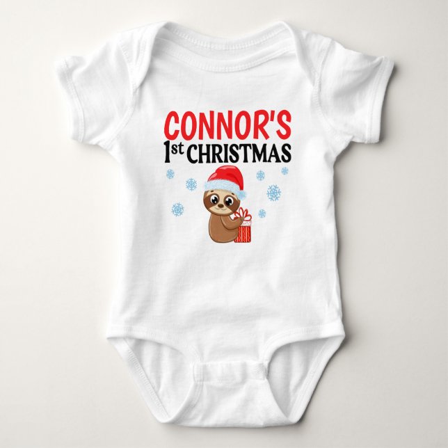 Personalised Baby First Christmas Cute Sloth Baby  Baby Bodysuit (Front)