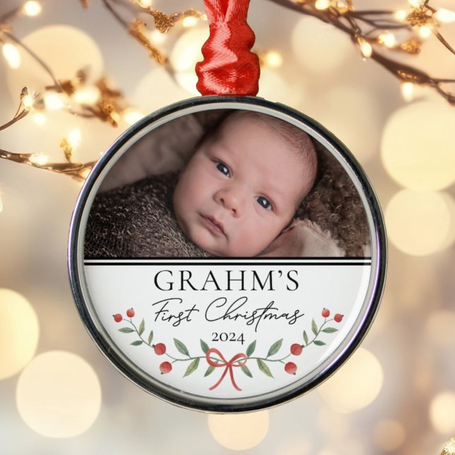Personalised Baby First Christmas Festive Photo Metal Tree Decoration (Creator Uploaded)