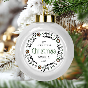 Personalised Baby First Christmas Nordic Ceramic Ball Christmas Ornament