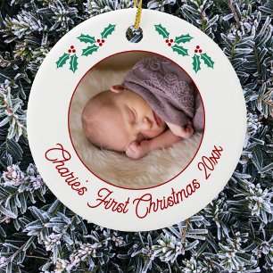 Personalised Baby First Christmas Photo Ceramic Tree Decoration