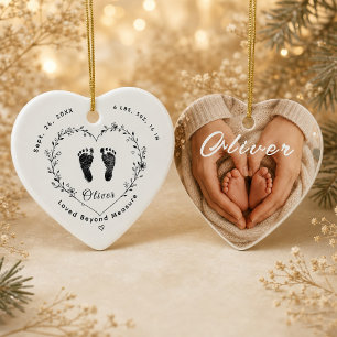 Personalised Baby Footprint Heart Ceramic Ornament