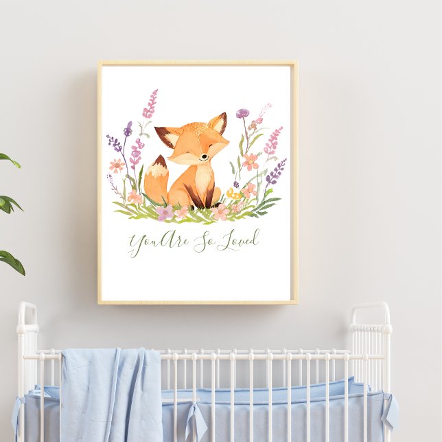 Personalised Baby Fox Wildflowers Nursery Wall Art (Personalized Baby Fox Nursery Wall Art. Add your text or babies name. Baby shower gift, new baby gif)