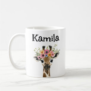 Personalised Baby Giraffe with floral Wreath Coffee Mug