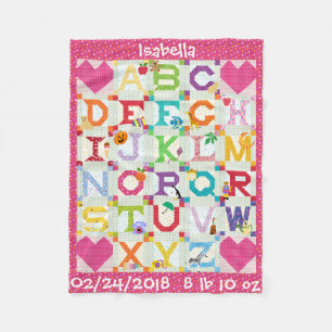 Personalised Baby Girl Alphabet Quilt Design Fleece Blanket