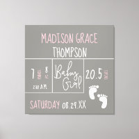 Personalised, Baby Girl Announcement Grey, Pink