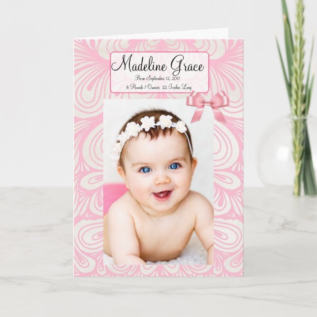 Personalised Baby Girl Birth Announcement Card (Front)
