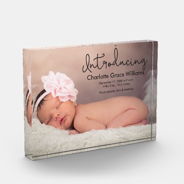 Personalised baby girl Birth Announcement frame Photo Block (Left)