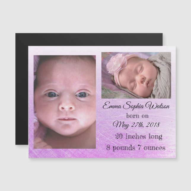Personalised Baby Girl  Birth Announcement Magnet (Front/Back)