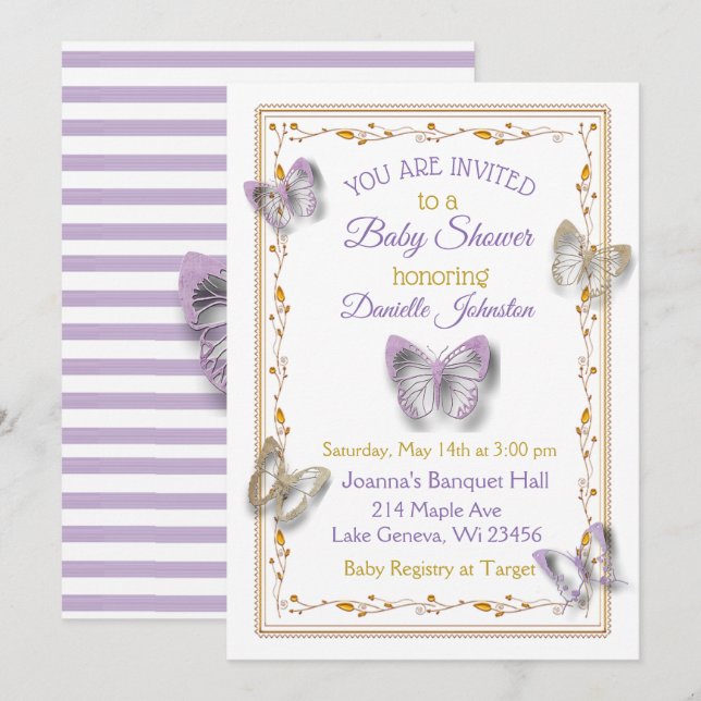 Personalised Baby Girl  Butterfly Baby Shower Invitation (Front/Back)