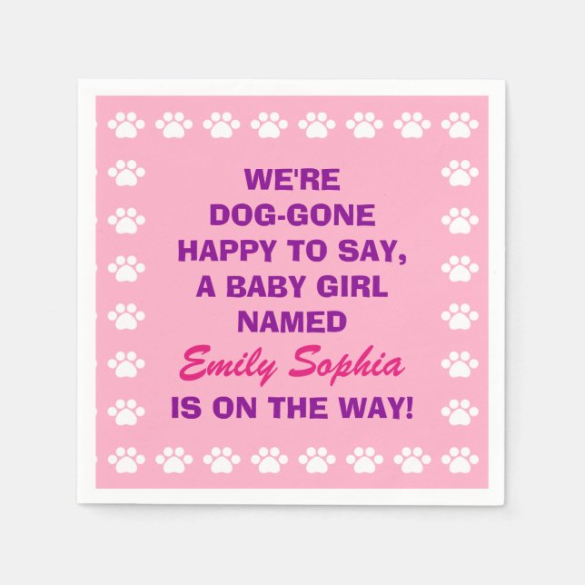 Personalised Baby Girl - Dog Themed Baby Shower Napkin (Front)