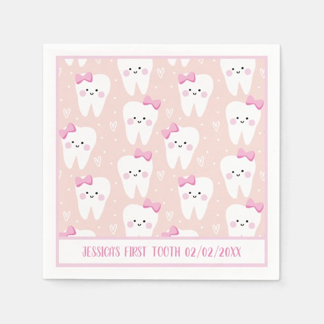 Personalised Baby Girl First Tooth Paper Napkin (Front)