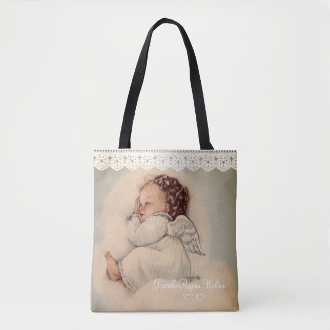 Personalised Baby Girl Guardian Angel Prayer Tote Bag (Front)
