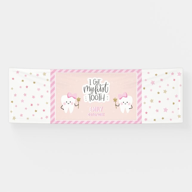 Personalised Baby Girl I got my First Tooth banner (Horizontal)