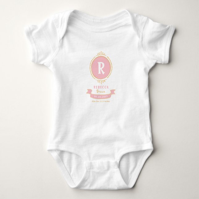 Personalised baby girl monogram keepsakes baby bodysuit (Front)