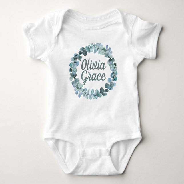 Personalised Baby Girl Name with Floral Wreath Bodysuit (Front)