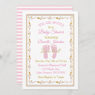 Personalised Baby Girl  Pink and Gold Baby Shower Invitation