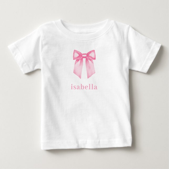 Personalised Baby Girl Pink Bow Name T-Shirt (Front)