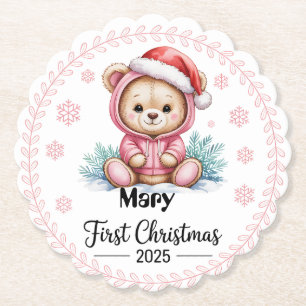 Personalised Baby Girl’s First Christmas Coaster